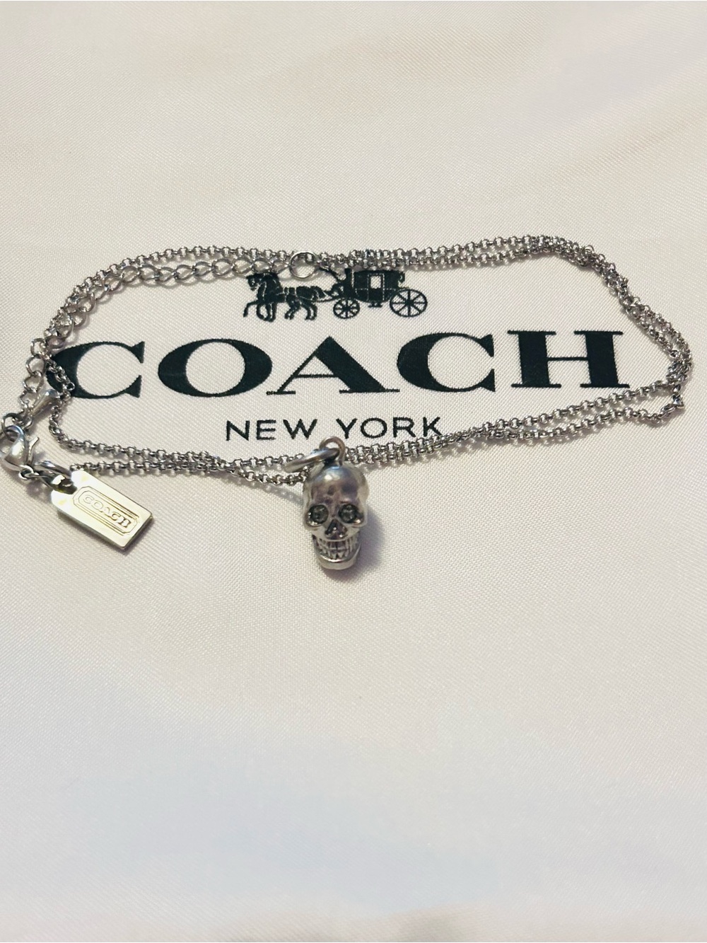 NWOT RARE Coach Y2K Silver Swarovski Skull Necklace - Picture 9 of 13